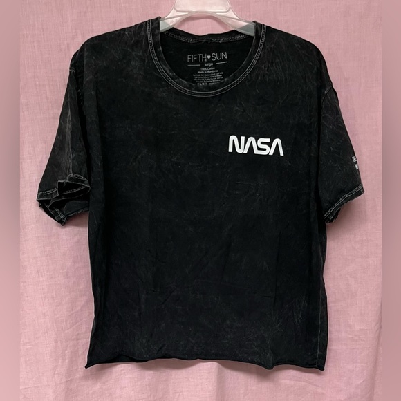 Fifth Sun Tops - Fifth Sun Nasa Shirt American Flag Raw Hem Stone Wash Graphic Tee Women’s Large